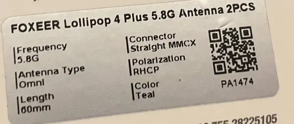 FOXEER Lollipop 4 Plus 5.8G RHCP Straight MMCX 60 mm (2 шт.), фото 3